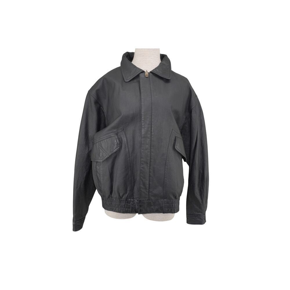 Vintage Adler Black Leather Bomber Jacket Men’s M- Authentic Eagle Zipper